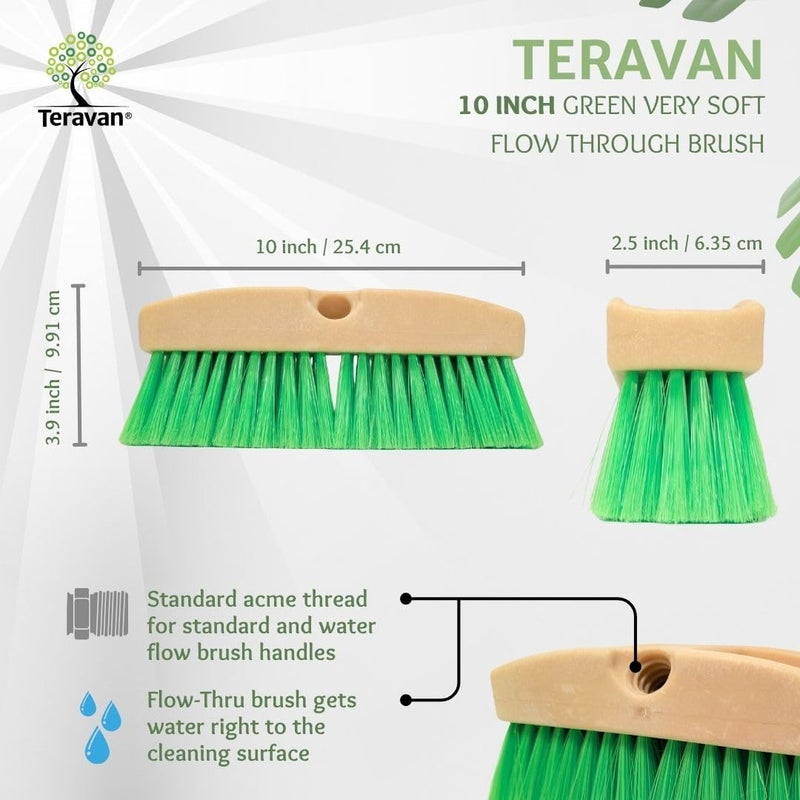 Teravan Green Flow Through Brush Head, Extra Soft Bristle Brush for Gentle Car Wash, RV, Boat, Window & Floor Cleaning, Compatible with Pole Handle (10-inch) - Image 3